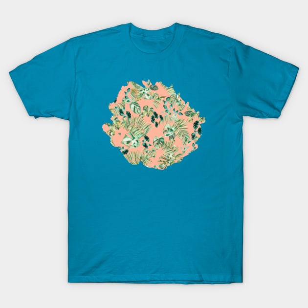 Tropical leaves green coral T-Shirt by ninoladesign